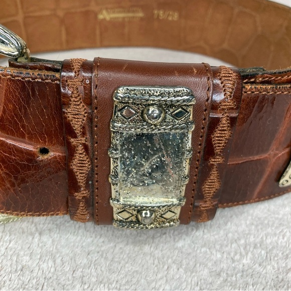 Vintage Adoppia Vita Leather Belt Wide Embossed-Bourbon Brown/Silver-Women’s 28 main image 7
